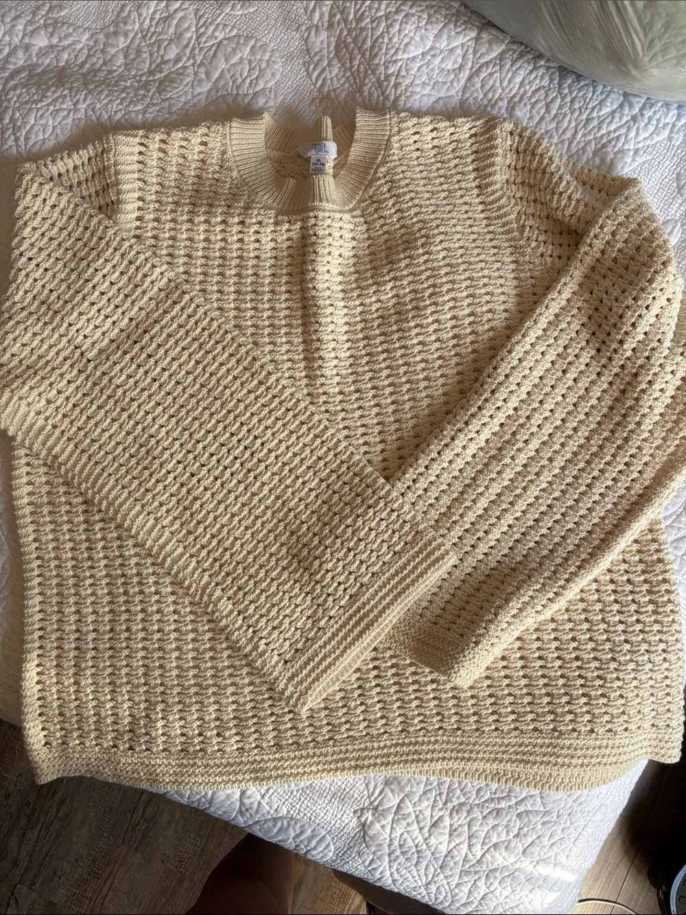 Cream Waffle-Knit Crewneck Sweater - Women